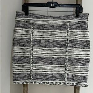 1. State Tweed Fringe Mini Skirt Lined Black White Striped Women’s Size 8